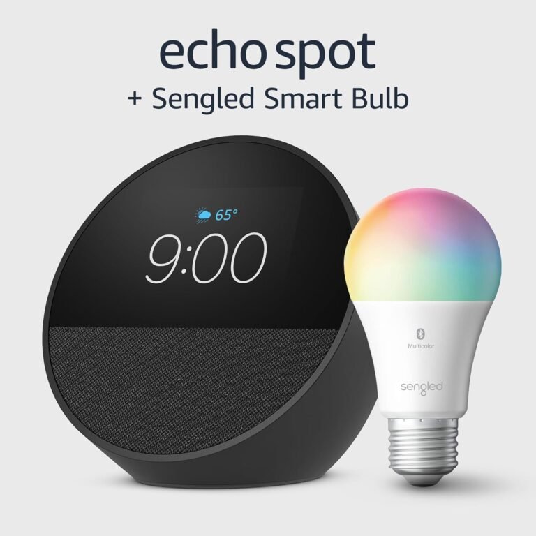 Echo Spot (2024 release) with Sengled LED Smart Light Bulb, Black