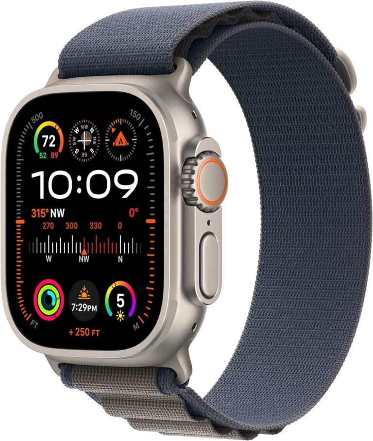 Apple Watch Ultra 2 [GPS + Cellular 49mm] Smartwatch with Rugged Titanium Case & Blue Alpine Loop Medium. Fitness Tracker, Precision GPS, Action Button, Extra-Long Battery Life, Carbon Neutral