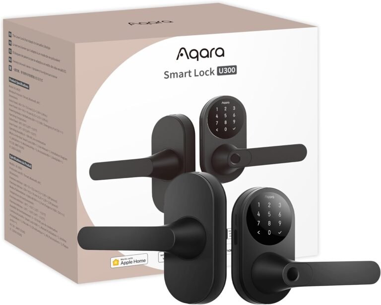 Aqara Smart Lock U300, Fingerprint Keyless Entry Door Lock with Handle, Matter Over Thread with Apple Home Keys, Touchscreen Keypad, Smart Lever Lock Supports Apple Home, Alexa, Google, IFTTT, Black