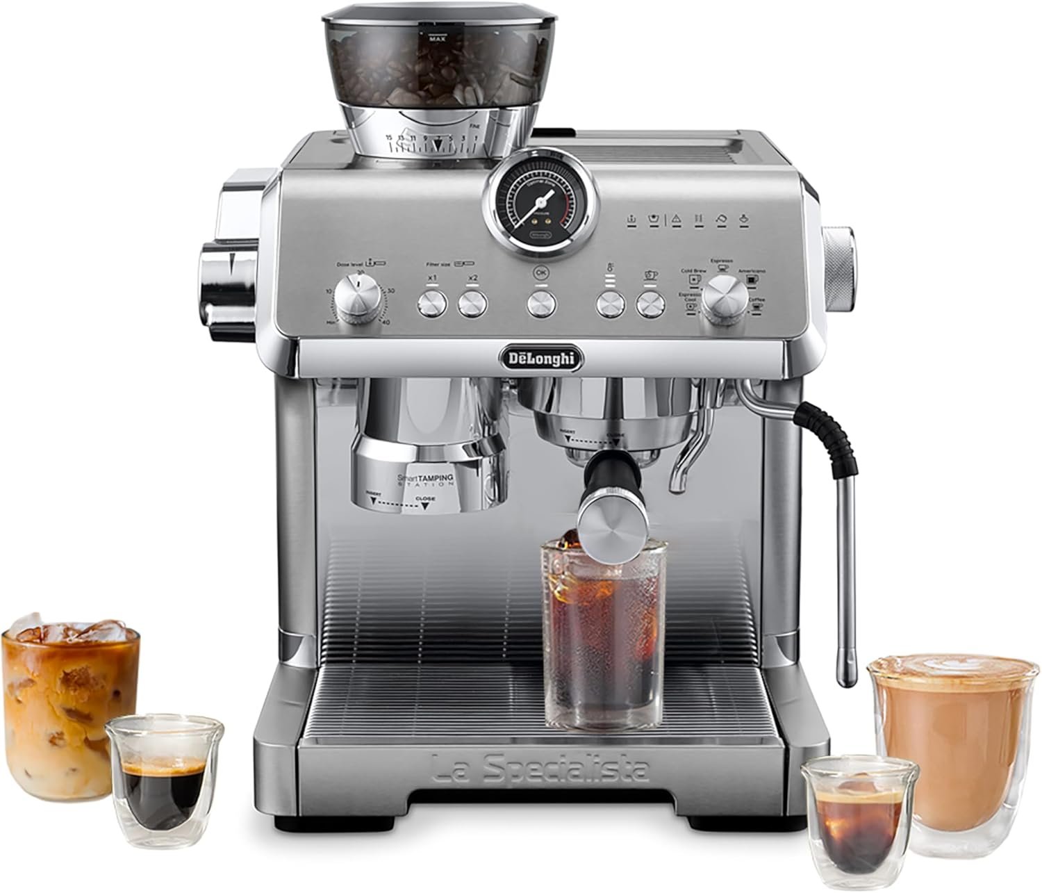 De'Longhi La Specialista Opera Espresso Machine with Cold Brew, Commercial-style Steam Wand for Latte, Cappuccino, Built-in Grinder, EC9555M