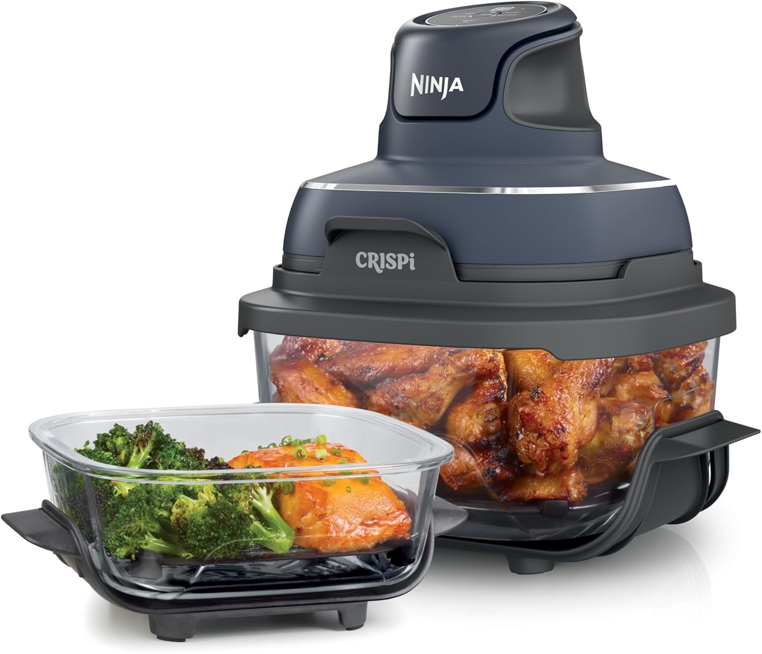 Ninja Crispi Air Fryer, Microwave, Freezer & Dishwasher Safe, Non Toxic Glass Portable Cooking System, 4 QT & 6 Cup Glass Containers with Storage Lids, Easy Meals, Air Fry, Bake, & More Grey, FN101GY