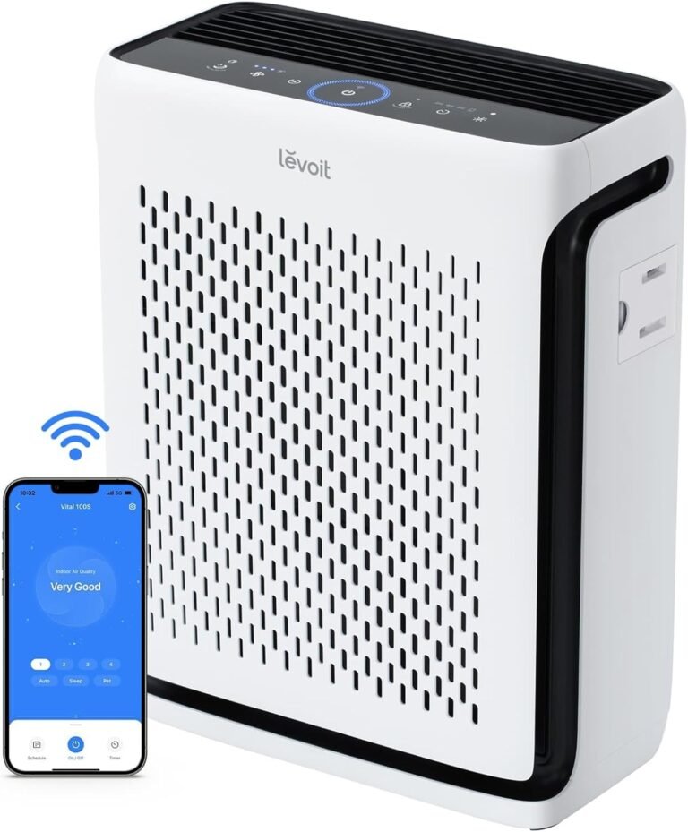 LEVOIT Air Purifiers for Home Large Room Bedroom Up to 1110 Ft² with Air Quality and Light Sensors, Smart WiFi, Washable Filters, HEPA Sleep Mode for Pets, Allergies, Dust, Pollen, Vital 100S-P, White