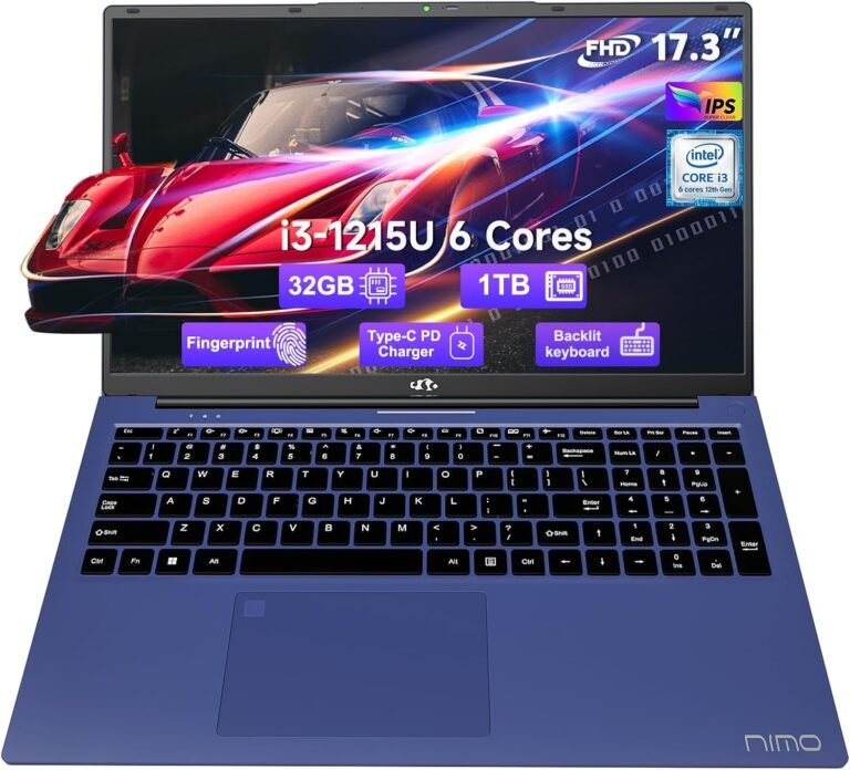 17.3" FHD-Laptop Business-Laptop, 32GB RAM 1TB SSD Intel 6 Cores i3-1215U(Beat i5-1135G7) Backlit Keyboard WiFi 6 BT5.2 Windows 11 Laptop 54Wh Battery Webcam 65W Type-C Fingerprint Numpad