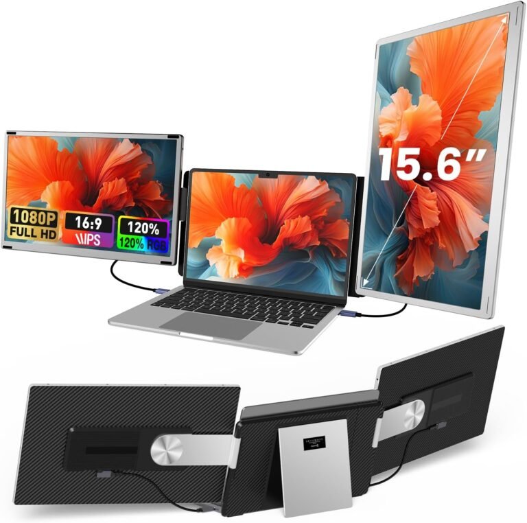 15.6" Laptop Screen Extender, 1080P FHD Laptop Monitor Extender with 120% sRGB, 235°Rotation Detachable Dual Monitor, Plug & Play, Triple Monitor for Laptop Compatible with Windows, Mac, Chrome