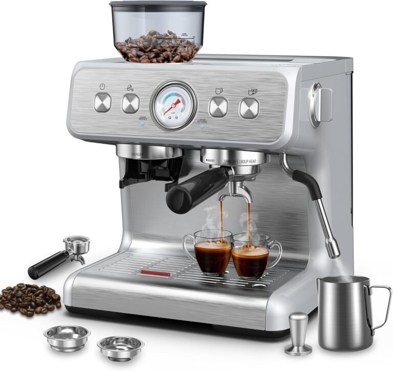 Espresso Machine with Built-in Grinder,Professional 15 Bar Espresso Maker with Milk Frother Steam Wand,Stainless Steel Espresso Coffee Machine with Removable Water Tank for Cappuccino, Latte