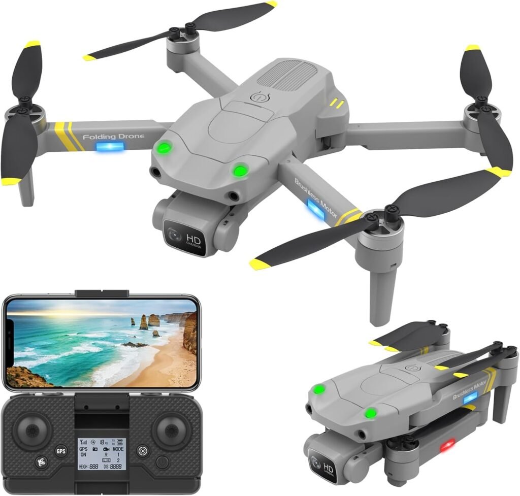 GPS Drones with camera, Mini Drone for Adult Beginners, GPS Follow, One Key Return, Long Batteries, Brushless Motors, Flash Lights, GPS Hover Drone